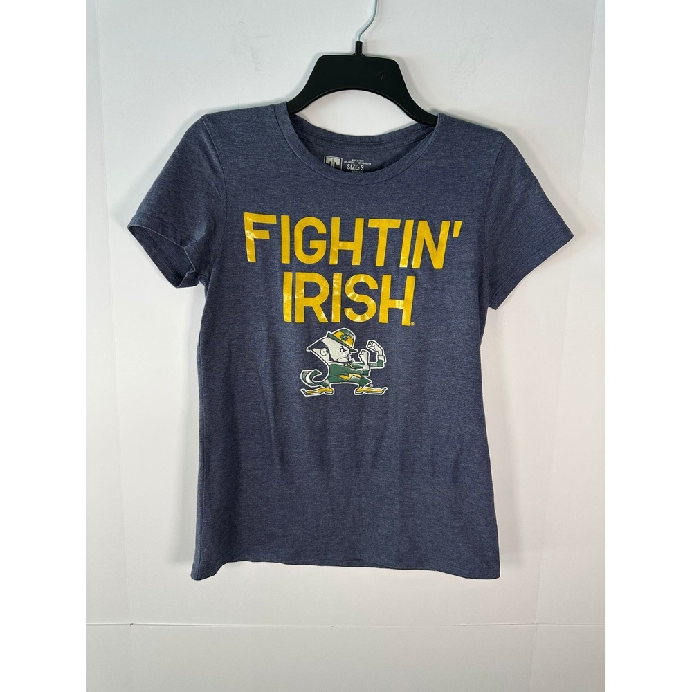 University T-Shirt Womens S Fightin Irish Notre Dame Graphic Navy Blue Crewneck